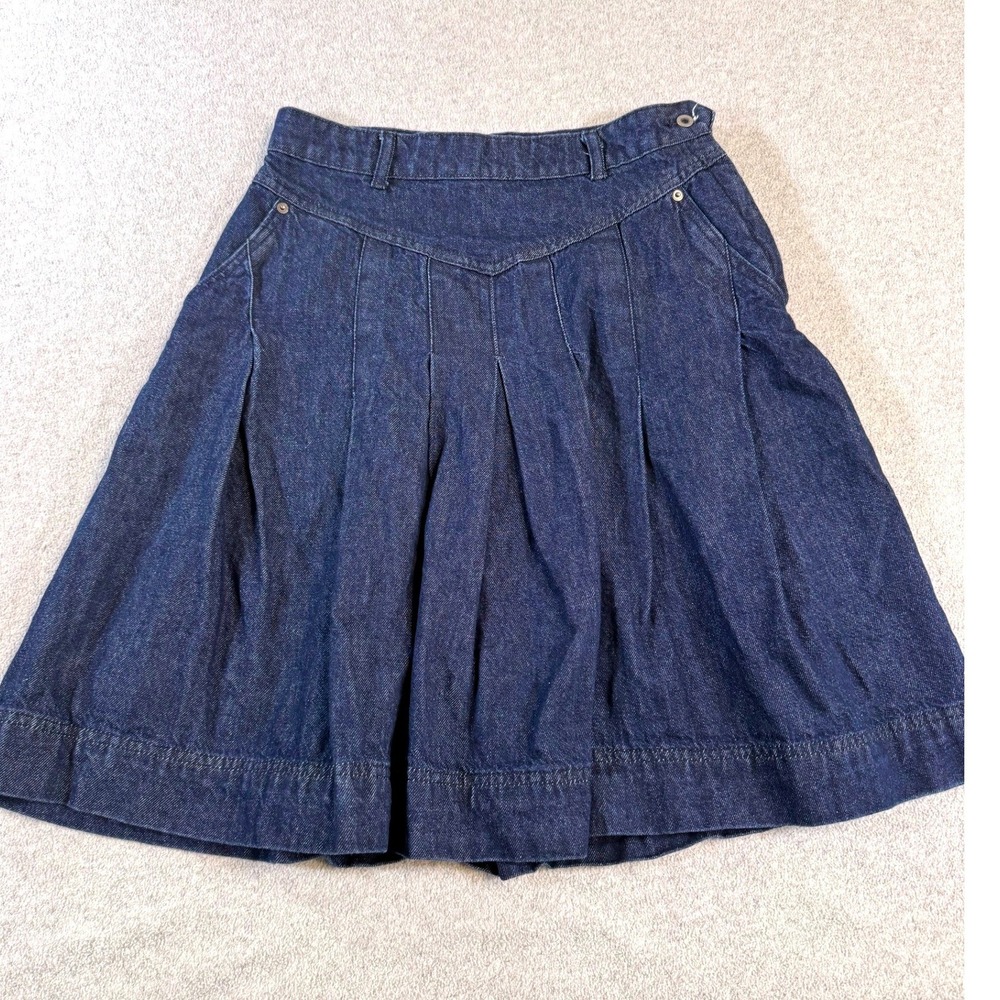 Free People Denim Skirt Womens 26 Blue Pleated High Waist A-Line Boho Mini Skirt
